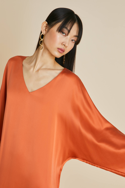 Shop Olivia Von Halle Vreeland Orange Sandwashed Silk Dress