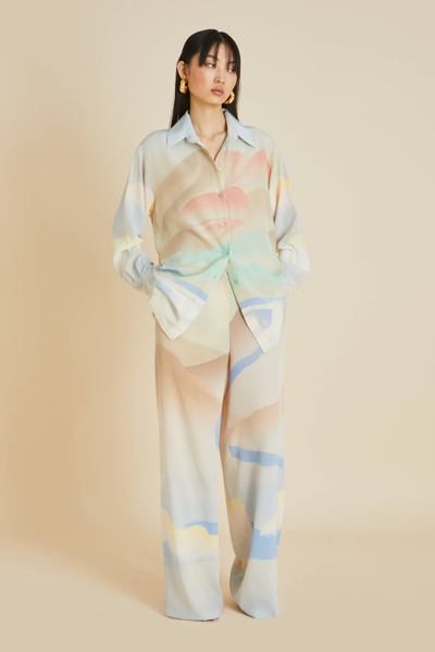 Shop Olivia Von Halle Wolfe Ecliptic Blue Landscape Pyjamas In Silk Crêpe De Chine