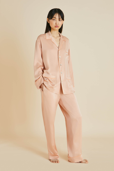 Shop Olivia Von Halle Yves Shell Pink Pyjamas In Sandwashed Silk