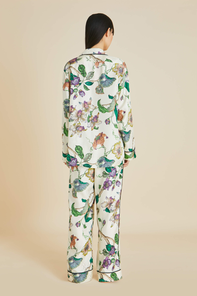 Shop Olivia Von Halle Yves Aura Ivory Floral Pyjamas In Silk Twill