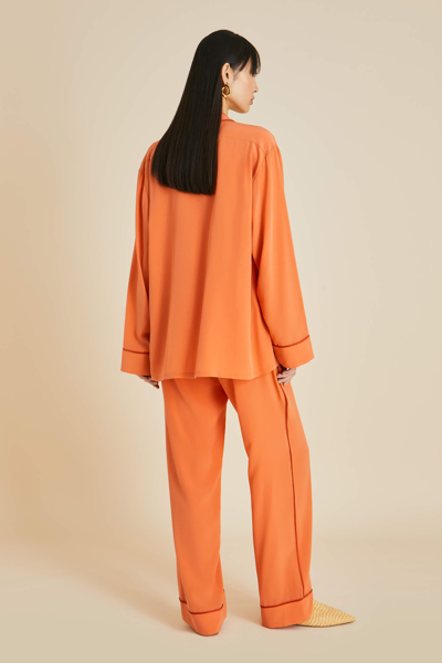 Shop Olivia Von Halle Yves Orange Pyjamas In Silk Crêpe De Chine