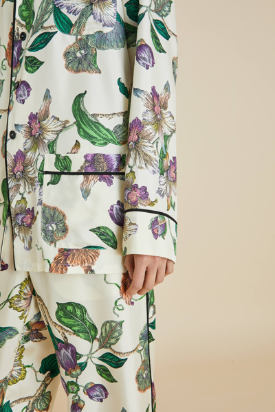 Shop Olivia Von Halle Yves Aura Ivory Floral Pyjamas In Silk Twill