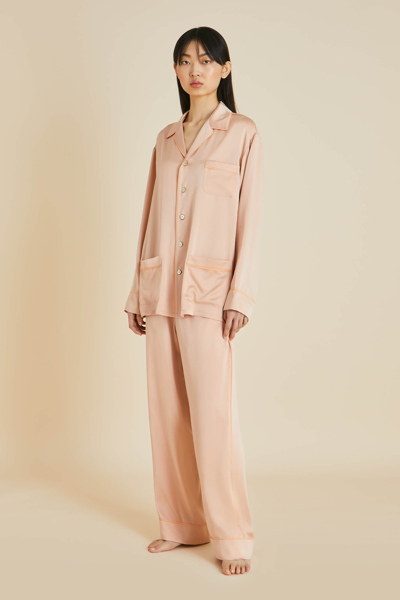 Shop Olivia Von Halle Yves Shell Pink Pyjamas In Sandwashed Silk