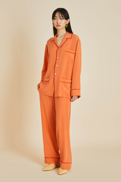 Shop Olivia Von Halle Yves Orange Pyjamas In Silk Crêpe De Chine