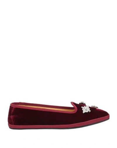 Shop Giannico Woman Loafers Burgundy Size 6.5 Textile Fibers In Red