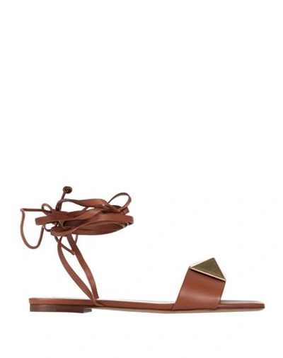 Shop Valentino Garavani Woman Sandals Camel Size 8 Soft Leather In Beige