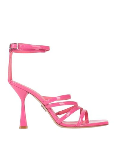 Shop Sergio Levantesi Woman Sandals Fuchsia Size 6 Soft Leather In Pink