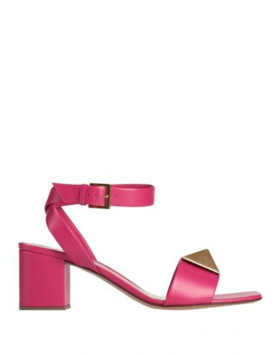 Shop Valentino Garavani Woman Sandals Fuchsia Size 6.5 Soft Leather In Pink
