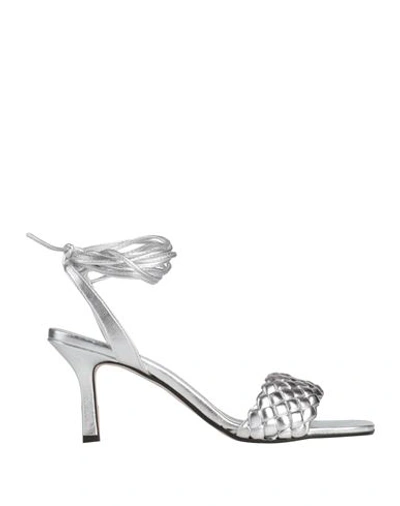 Shop Paolo Mattei Woman Sandals Silver Size 6 Textile Fibers