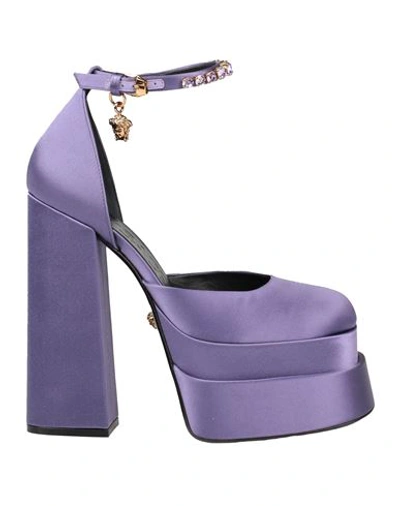 Shop Versace Woman Pumps Mauve Size 8 Textile Fibers In Purple
