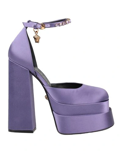 Versace Medusa Aevitas Embellished Satin Platform Sandals In Purple