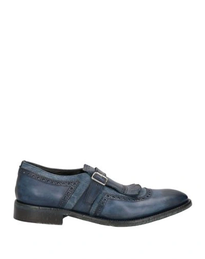 Shop Richard Owen Richard Owe'n Man Loafers Navy Blue Size 10.5 Leather, Textile Fibers