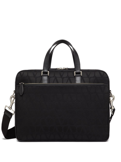 Shop Valentino Black Toile Iconographe Laptop Bag