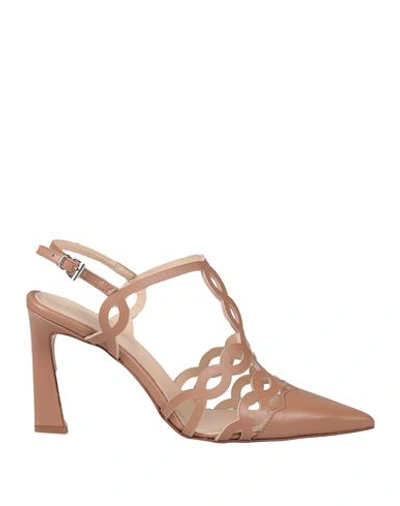 Shop Anna F . Woman Pumps Sand Size 8 Leather In Pink