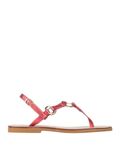 Chatulle Woman Thong Sandal Red Size 8 Leather In Red