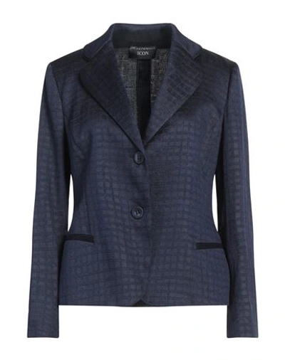 Shop Emporio Armani Woman Blazer Midnight Blue Size 12 Viscose, Linen, Silk