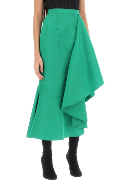 Shop Alexander Mcqueen Asymmetric Skirt With Maxi Flounce Women In Green