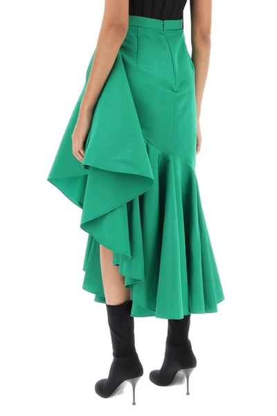 Shop Alexander Mcqueen Asymmetric Skirt With Maxi Flounce Women In Green