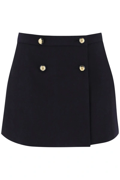 Shop Alexander Mcqueen Mini Wrap Skirt With Seal Buttons Women In Blue