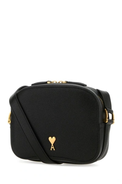 Shop Ami Alexandre Mattiussi Ami Unisex Black Leather Mini Paris Paris Crossbody Bag
