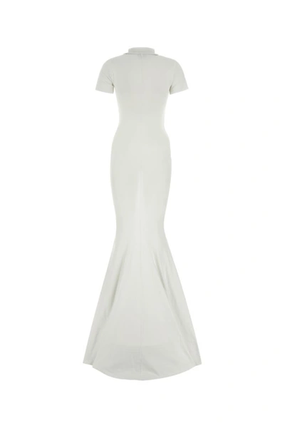 Shop Balenciaga Woman White Stretch Cotton Long Dress