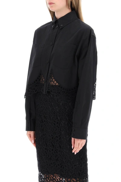 Shop Burberry Cropped Shirt With Macrame Lace Insert Women In Black