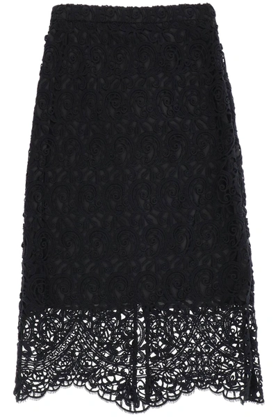Shop Burberry Macrame Lace Pencil Skirt Women In Black