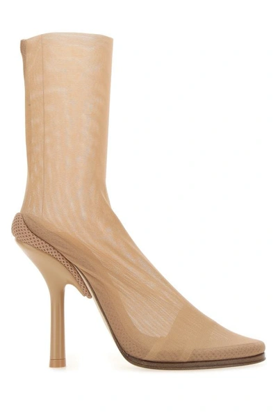 Shop Burberry Woman Beige Stretch Tulle Ankle Boots In Brown