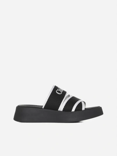 Shop Chloé Mila Canvas Sandals In White,black