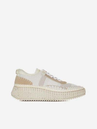 Chloé Nama Knitted Platform Sneakers In White,beige