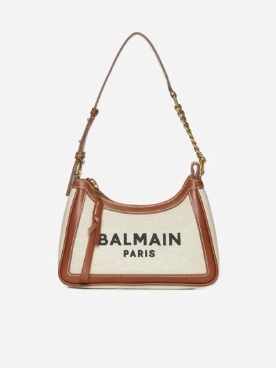 Shop Balmain B-army Canvas Shoulder Bag In Natural,tan