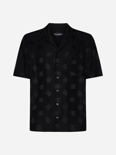 Shop Dolce & Gabbana Dg Print Silk Shirt In Black