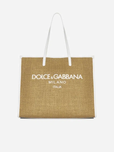 Shop Dolce & Gabbana Raffia Tote Bag In Honey,milk