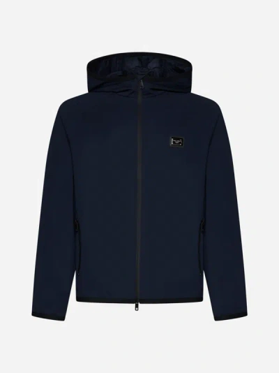 Shop Dolce & Gabbana Cotton-blend Hooded Jacket In Dark Blue