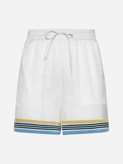 Shop Casablanca Casa Way Jacquard Silk Shorts In White,multicolor