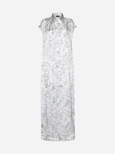 Shop Fabiana Filippi Print Silk Long Dress In White