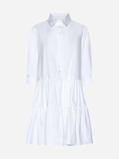 Shop Fabiana Filippi Cotton Tiered Shirt Dress In Optic White
