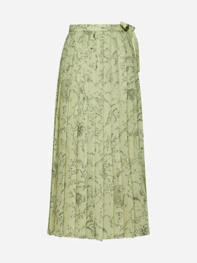 Shop Fabiana Filippi Print Pleated Long Skirt In Pistachio