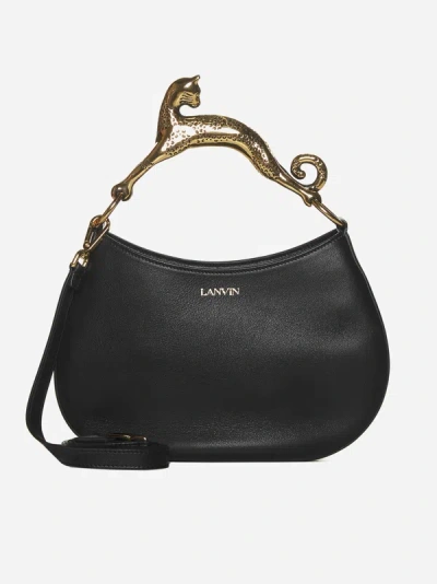 Shop Lanvin Paris Hobo Cat Leather Bag In Black
