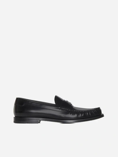 Shop Dolce & Gabbana Dg Logo Leather Loafers In Black
