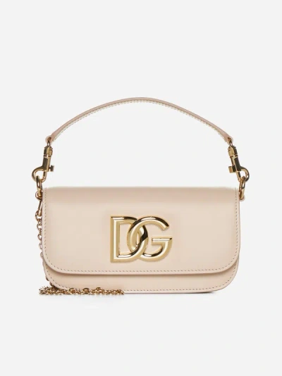 Shop Dolce & Gabbana 3.5 Leather Shoulder Bag In Nude Pink