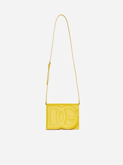 Shop Dolce & Gabbana Dg Logo Leather Crossbody Bag In Yellow