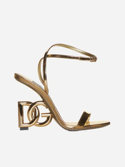 Shop Dolce & Gabbana Dg Heel Leather Sandals In Champagne Gold