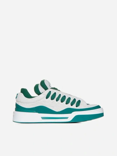 Shop Dolce & Gabbana Mega Skate Suede And Fabric Sneakers In White,emerald Green