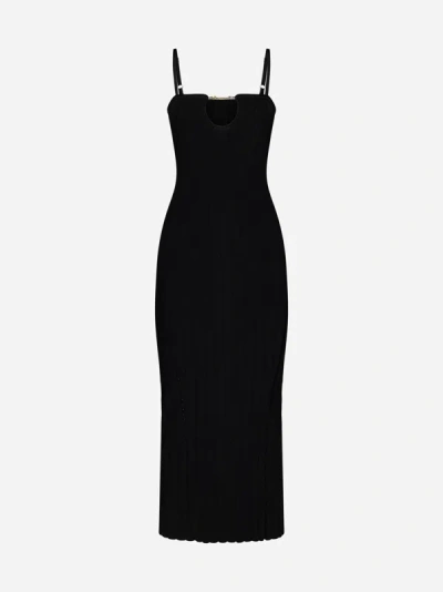 Shop Jacquemus Sierra Knit Long Dress In Black