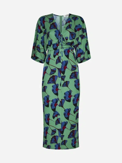 Shop Diane Von Furstenberg Valerie Print Viscose Dress In Falling Gingko