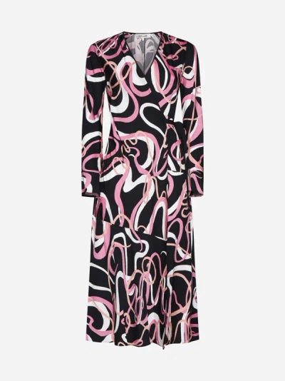 Shop Diane Von Furstenberg Anika Print Viscose Wrap Dress In Celebration