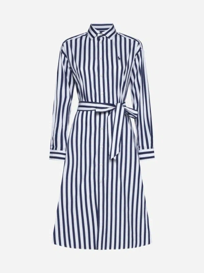Shop Polo Ralph Lauren Striped Cotton Shirt Dress In Navy,white