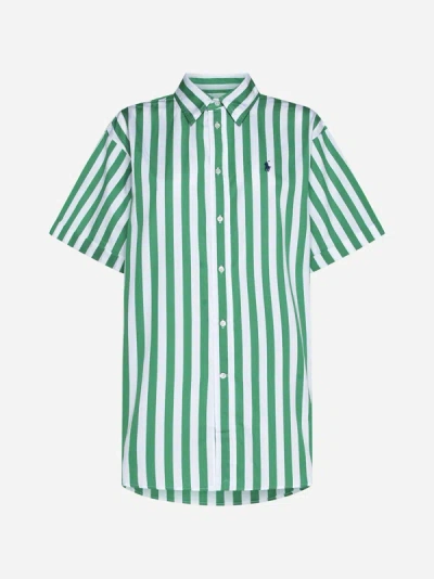 Shop Polo Ralph Lauren Striped Cotton Shirt In Green,white