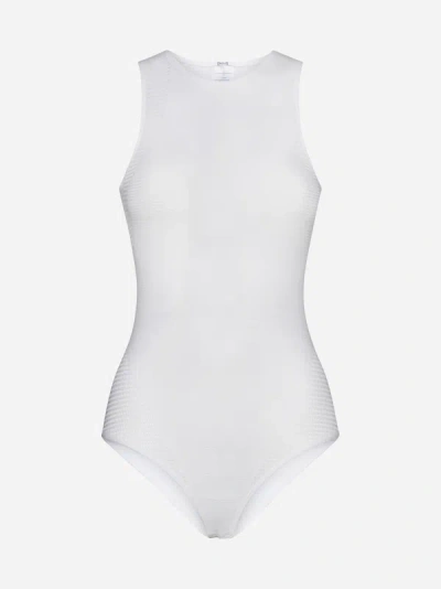 Shop Wolford Grid Net Bodysuit In White